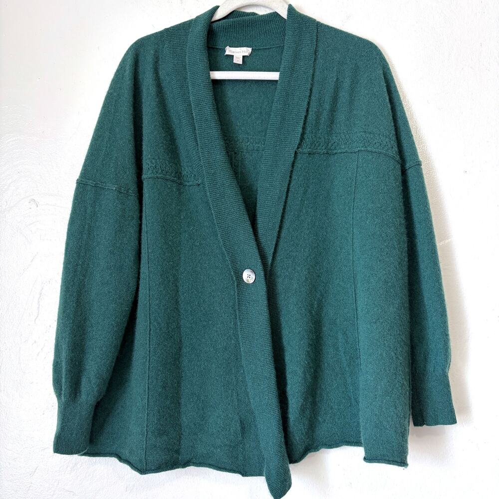 Garnet Hill 100% Cashmere One Button Cardigan Green Size S